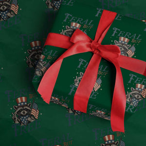 Funny Raccoon Patriotic Wrapping Paper Roll Feral But Free 4th Of July American Flag TS02 Green Print Your Wear