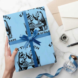 Funny Raccoon Possum Meme Wrapping Paper Roll Eat The Rich Not Their Scraps Sarcasm Retro Minimalist TS02 Light Blue Print Your Wear