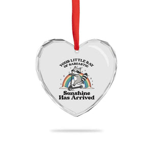 Funny Raccoon Rainbow Heart Crystal Glass Ornament Your Little Ray Of Sarcastic Sunshine Has Arrived TS14 Print Your Wear