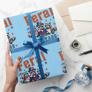 Funny Raccoon Red White And Feral USA 250 Anniversary Wrapping Paper Roll TS12 Light Blue Print Your Wear