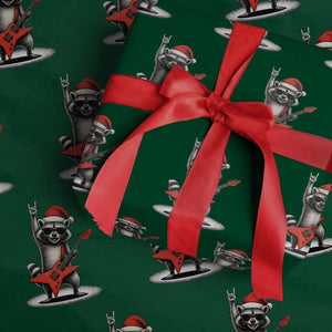 Funny Raccoon Rock Music Christmas Wrapping Paper Roll TS14 Green Print Your Wear