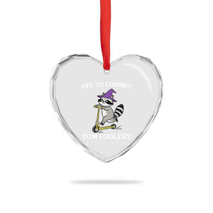 Funny Raccoon Scooter Meme Heart Crystal Glass Ornament Off To Commit Tom Foolery TS14 Print Your Wear