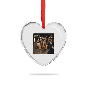 Funny Raccoon Skunk Possum Drinking Iced Coffee Heart Crystal Glass Ornament Support Local Street Cats Retro Animal Meme