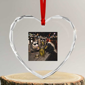 Funny Raccoon Skunk Possum Eating Pickles Heart Crystal Glass Ornament Support Local Street Cats Retro Animal Meme
