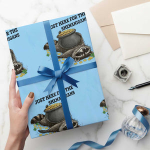 Funny Raccoon St Patricks Day Meme Wrapping Paper Roll Just Here For The Shenanigans TS14 Light Blue Print Your Wear