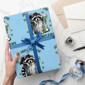 Funny Raccoon St Patricks Day Meme Wrapping Paper Roll Trash Panda Just Here For The Shenanigans TS14 Light Blue Print Your Wear