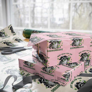 Funny Raccoon St Patricks Day Meme Wrapping Paper Roll Trash Panda Just Here For The Shenanigans TS14 Light Pink Print Your Wear