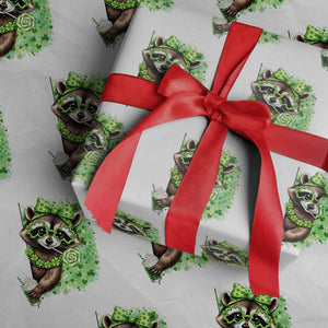 Funny Raccoon St Patricks Day Wrapping Paper Roll Irish Party Animal Gift TS12 White Print Your Wear