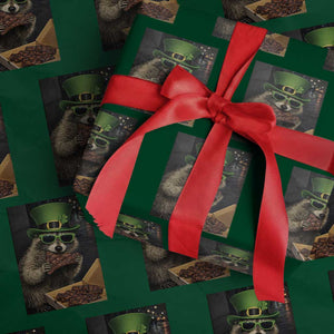 Funny Raccoon St Patrick's Day Wrapping Paper Roll Raccoon Eating Corned Beef Meme TS14 Green Print Your Wear