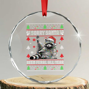 Funny Raccoon Ugly Christmas Crystal Glass Ornament Cute Trash Panda Sorry Santa Been Feral All Year TS10 Transparent Glass 3'' Circle Print Your Wear