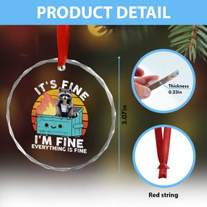 Funny Racoon Crystal Glass Ornament Eating Instant Noodle Cup Dumpster Fire Everything Is Fine Meme TS10 Print Your Wear