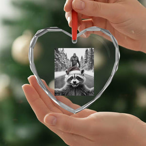 Funny Racoon With Bigfoot Selfie Christmas Heart Crystal Glass Ornament TS14 Print Your Wear