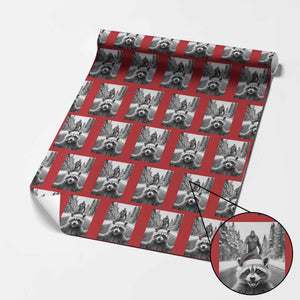 Funny Racoon With Bigfoot Selfie Christmas Wrapping Paper Roll TS14 Red Print Your Wear