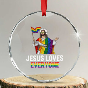 Funny Rainbow Jesus Loves Everyone Crystal Glass Ornament Religious LGBTQ Support TS12 Transparent Glass 3'' Circle Print Your Wear