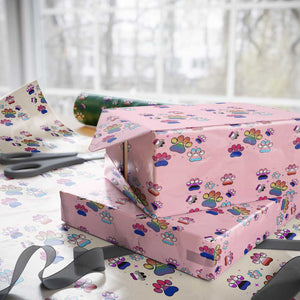 Funny Rainbow Paw Print Pride Wrapping Paper Roll LGBTQ Pet Lover