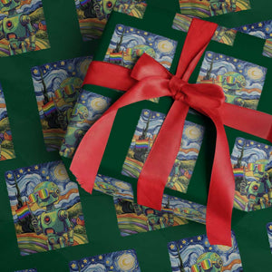 Funny Rainbow Starry Night Robot Pride Wrapping Paper Roll LGBTQ Geeky Gift TS12 Green Print Your Wear