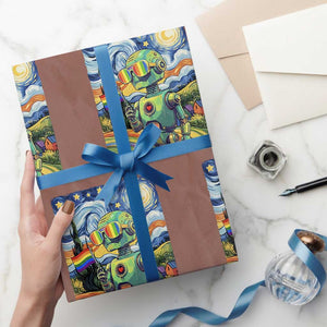 Funny Rainbow Starry Night Robot Pride Wrapping Paper Roll LGBTQ Geeky Gift TS12 Mocha Print Your Wear