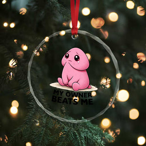 Funny Raunchy Meme My Owner Beats Me Crystal Glass Ornament Sarcastic Adult Gag Gift TS12 Print Your Wear