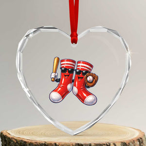 Funny Red Socks Playing Baseball Graphic Sport Game Day Heart Crystal Glass Ornament TS11 Transparent Glass 3'' Heart Print Your Wear