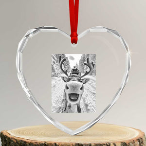 Funny Reindeer Selfie Heart Crystal Glass Ornament TS10 Transparent Glass 3'' Heart Print Your Wear