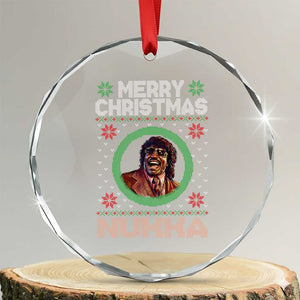 Funny Retro Merry Christmas Nukka Parody Crystal Glass Ornament Holiday Cheer 90s Xmas Throwback Parody TS02 Transparent Glass 3'' Circle Print Your Wear