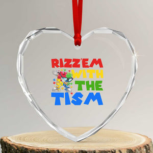 Funny Rizz Em With The Tism Heart Crystal Glass Ornament Autism Awareness Dabbing Puzzle TS11 Transparent Glass 3'' Heart Print Your Wear