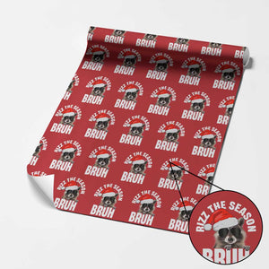 Funny Rizz Xmas Raccoon Wrapping Paper Roll Rizz The Season Bruh Santa Hat TS02 Red Print Your Wear