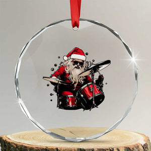 Funny Rock'n Roll Santa Claus Crystal Glass Ornament Cool Drummer Festive Christmas TS02 Transparent Glass 3'' Circle Print Your Wear