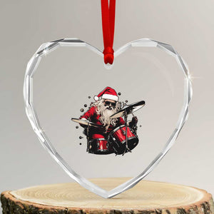 Funny Rock'n Roll Santa Claus Heart Crystal Glass Ornament Cool Drummer Festive Christmas TS02 Transparent Glass 3'' Heart Print Your Wear