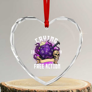 Funny RPG Gamer Crying Is A Free Action Heart Crystal Glass Ornament Vintage D20 Side Quests Tabletop TS11 Transparent Glass 3'' Heart Print Your Wear