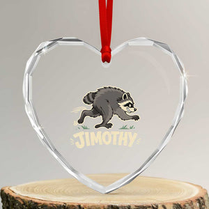 Funny Running Jimothy the Raccoon Heart Crystal Glass Ornament Viral Seattle Trash Panda Meme TS02 Transparent Glass 3'' Heart Print Your Wear