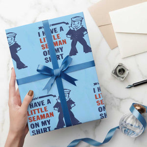 Funny Sailor Pun Wrapping Paper Roll I Have Little Seaman on My Shirt Retro Humor TS02 Light Blue Print Your Wear