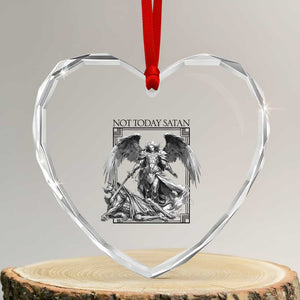 Funny Saint Michael Defeating Satan Heart Crystal Glass Ornament Not Today Satan TS12 Transparent Glass 3'' Heart Print Your Wear