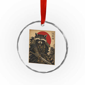 Funny Samurai Raccoon Crystal Glass Ornament Vintage Japanese Ukiyoe Warrior Graphic