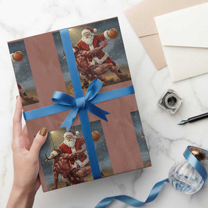 Funny Santa Basketball Wrapping Paper Roll Satan Christmas Meme TS14 Mocha Print Your Wear