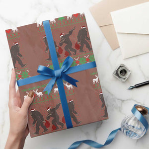 Funny Santa Bigfoot Squad Christmas Wrapping Paper Roll TS11 Mocha Print Your Wear