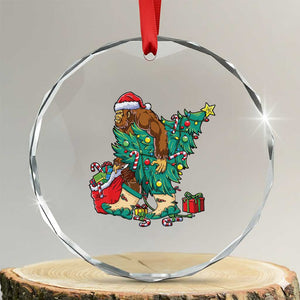 Funny Santa Bigfoot Xmas Tree Crystal Glass Ornament TS11 Transparent Glass 3'' Circle Print Your Wear