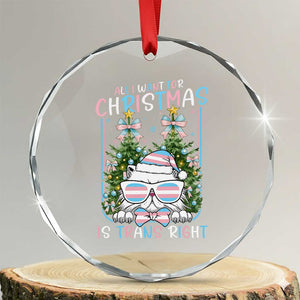 Funny Santa Cat Trans Pride Crystal Glass Ornament All I Want For Christmas Is Trans Rights TS12 Transparent Glass 3'' Circle Print Your Wear