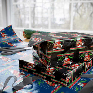 Funny Santa Claus Wrapping Paper Roll Pooping Down The Chimney TS02 Black Print Your Wear