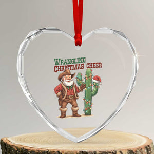 Funny Santa Cowboy Heart Crystal Glass Ornament Wrangling Christmas Cheer TS14 Transparent Glass 3'' Heart Print Your Wear