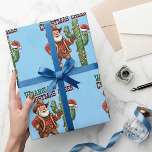 Funny Santa Cowboy Wrapping Paper Roll Wrangling Christmas Cheer TS14 Light Blue Print Your Wear