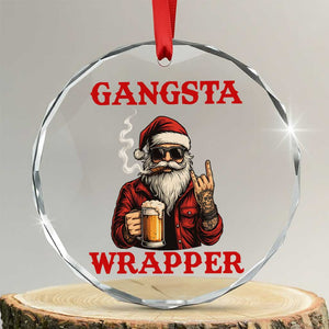 Funny Santa Drinking Beer Chirstmas Crystal Glass Ornament Gangster Rock On Hand Xmas TS14 Transparent Glass 3'' Circle Print Your Wear