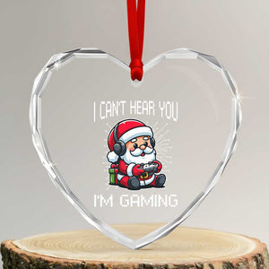 Funny Santa Gamer Christmas Heart Crystal Glass Ornament I Can Not Hear You I Am Gaming TS14 Transparent Glass 3'' Heart Print Your Wear