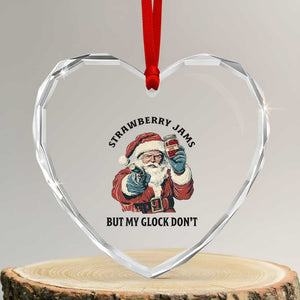 Funny Santa Gun Christmas Heart Crystal Glass Ornament Strawberry Jams But My Gun Do Not TS14 Transparent Glass 3'' Heart Print Your Wear
