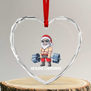 Funny Santa Gym Xmas Heart Crystal Glass Ornament Healthy Christmas TS14 Transparent Glass 3'' Heart Print Your Wear