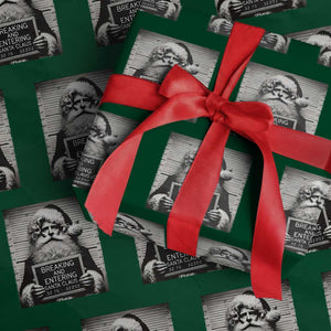 Funny Santa Mugshot Wrapping Paper Roll Naughty Christmas Festive Vibe TS02 Green Print Your Wear