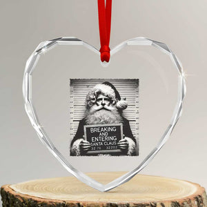 Funny Santa Mugshot Heart Crystal Glass Ornament Naughty Xmas Festive Vibe TS02 Transparent Glass 3'' Heart Print Your Wear