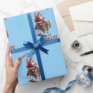 Funny Santa Pitbull Christmas Wrapping Paper Roll I Deliver Gifts No Bull TS12 Light Blue Print Your Wear