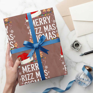 Funny Santa Rizz Xmas Wrapping Paper Roll Merry Rizzmas Sigmas TS02 Mocha Print Your Wear