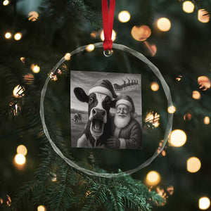 Funny Santa Selfie with Cow Christmas Crystal Glass Ornament TS14 Print Your Wear